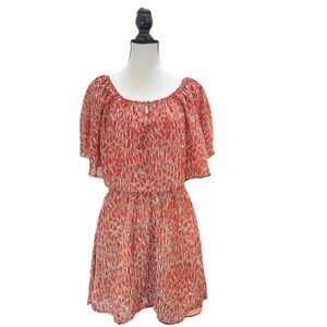 Forever 21 Cape Shoulder Mini Dress SZ S/P Burnt Orange Black White Boho Chic